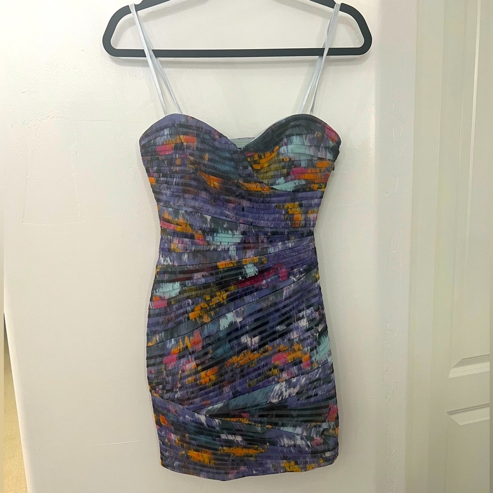 BCBG Mini Multicolor Chiffon Strapless Dresss